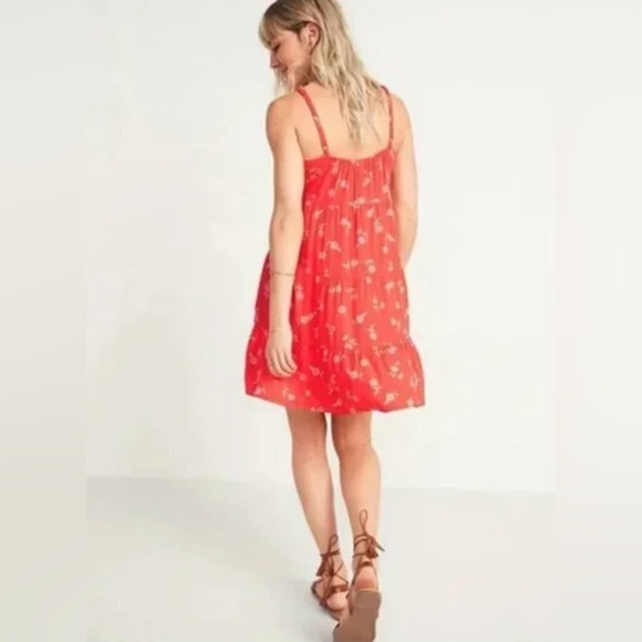 OLD NAVY Cute Flirty Casual Chic Tangerine Orange Boho Floral Summer Dress Sz S - Picture 2 of 7